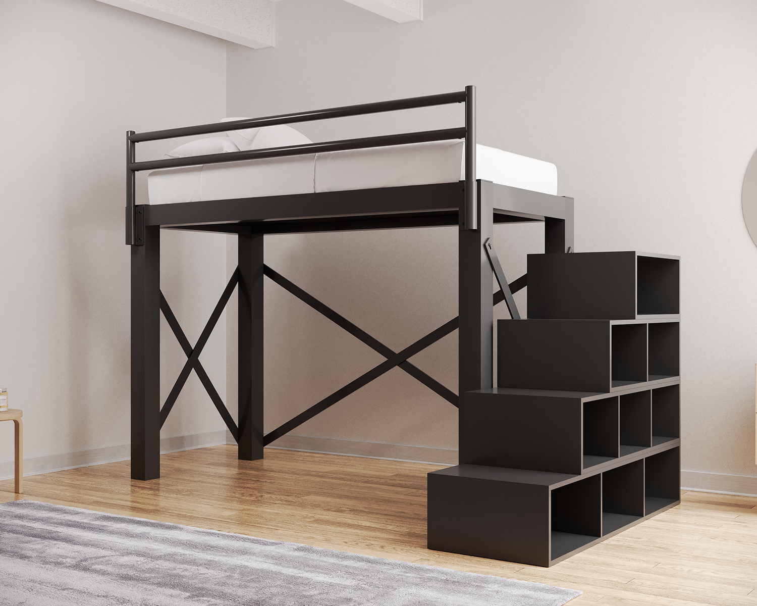 Twin Xl Loft Bed Charcoal Staircase