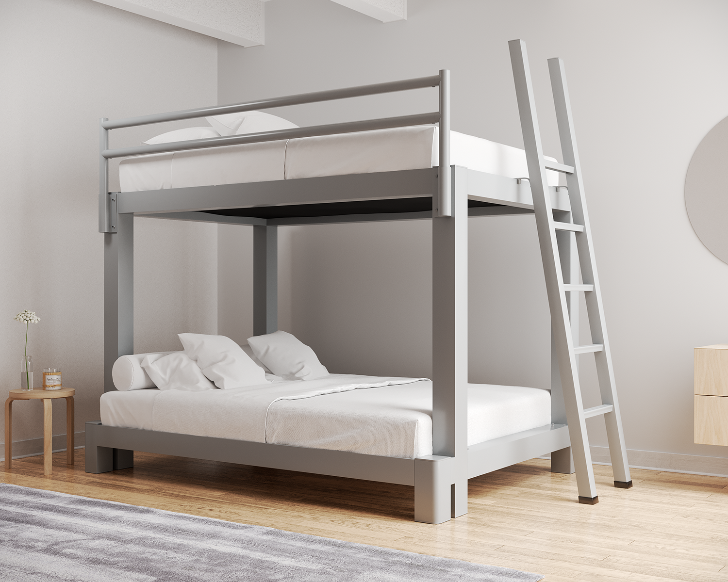 Full Over Queen Bunk Bed Gray Ladder