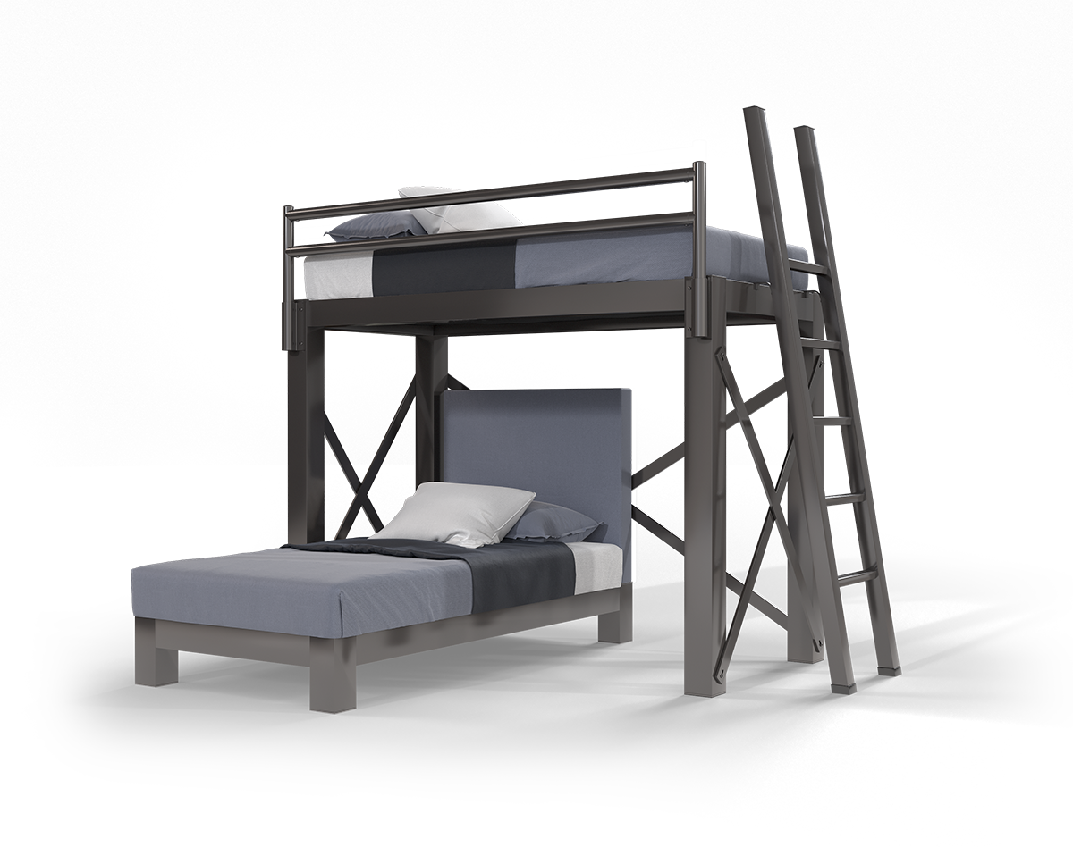 Twin L Shaped Bunk Bed Charcoal Ladder