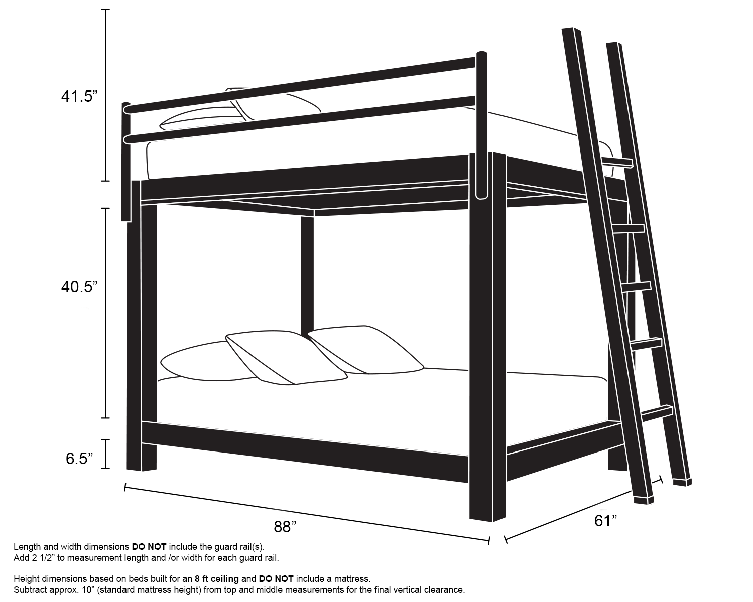 Queen Bunk Bed White Ladder