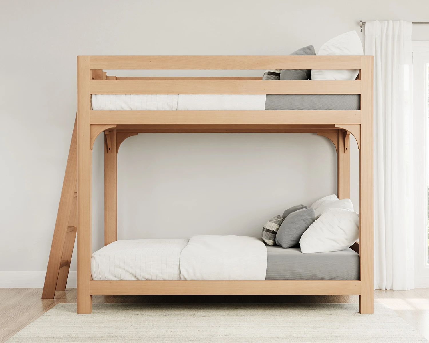 Queen Wood Bunk Bed Natural Ladder