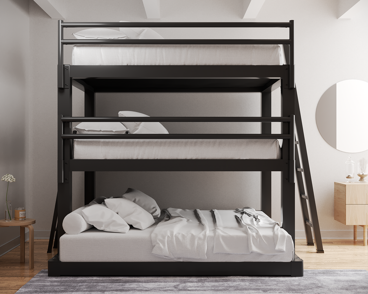 Queen Over King Triple Bunk Bed Charcoal