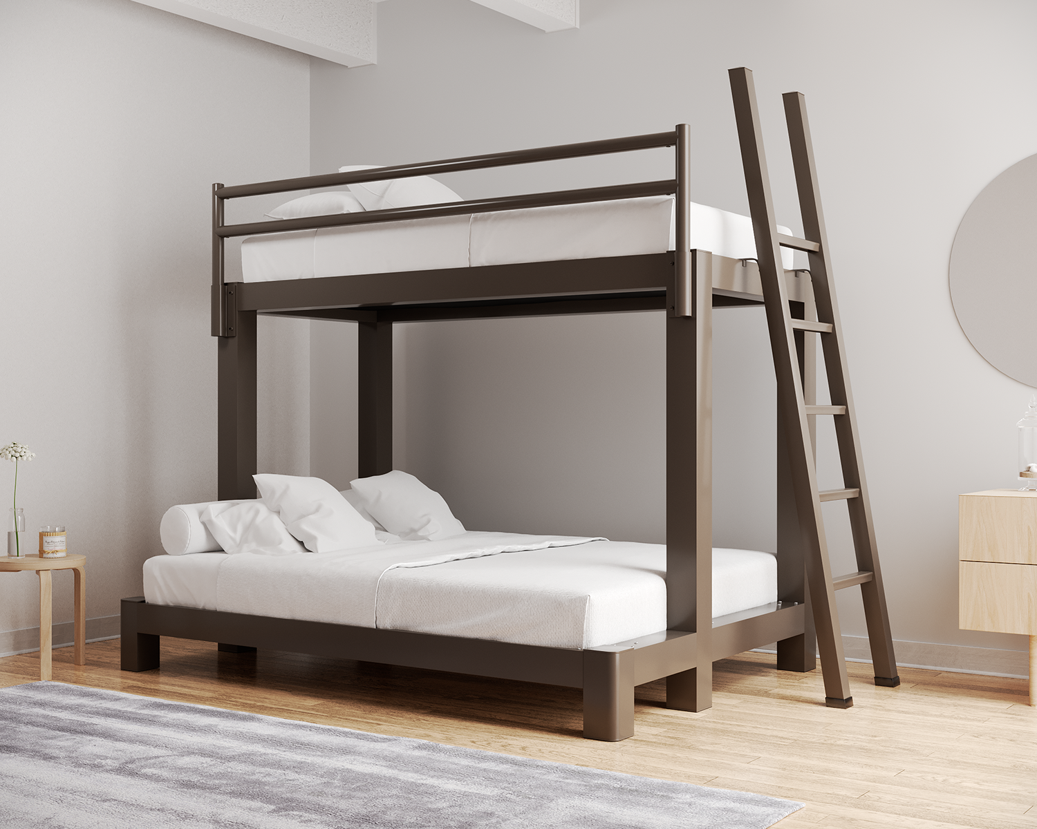 Twin Over Queen Bunk Bed Bronze Ladder