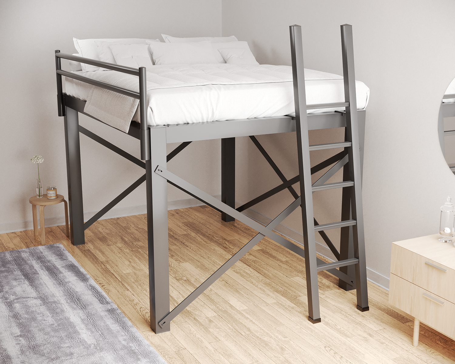 California King Loft Bed Charcoal Ladder