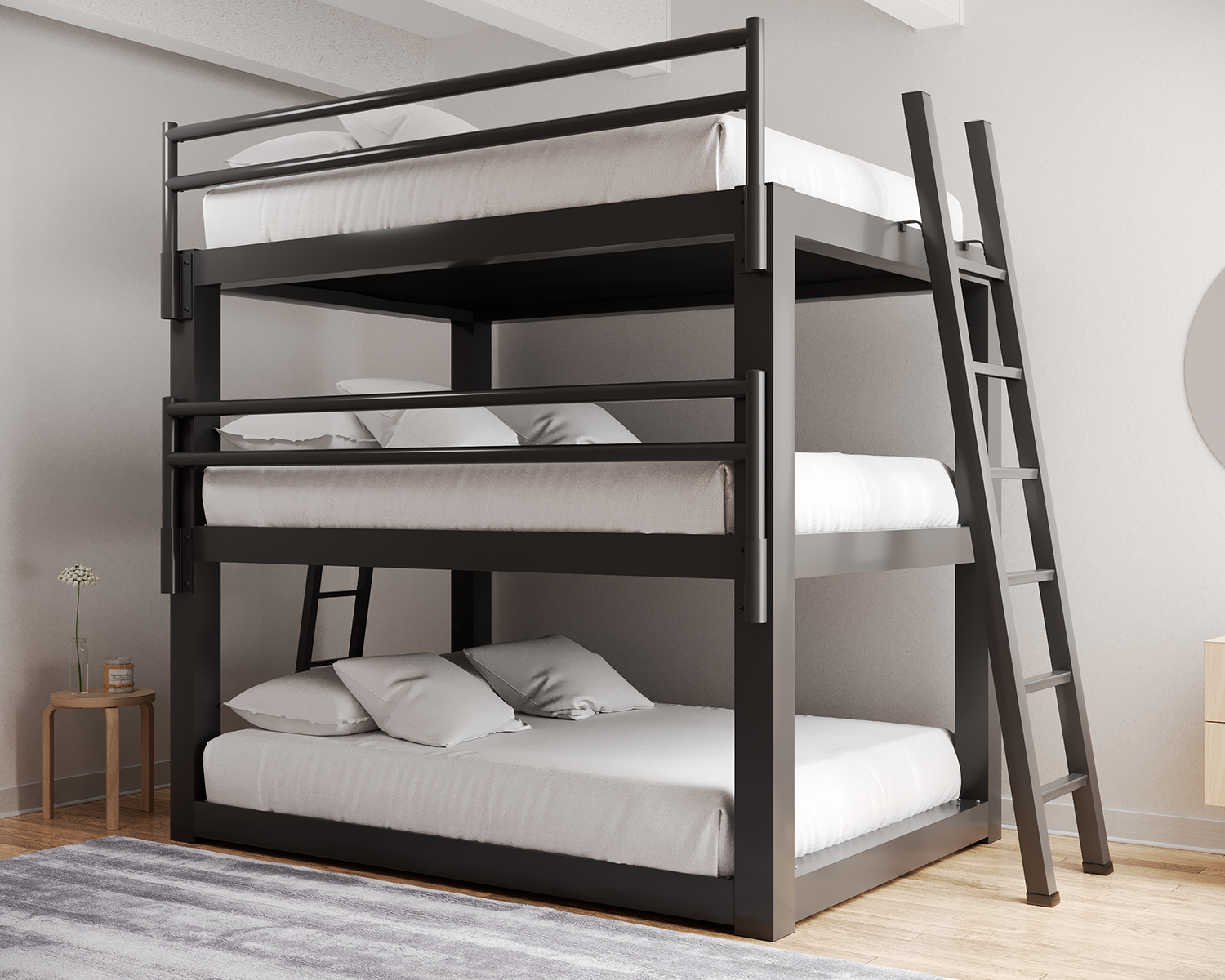 Queen Triple Bunk Bed Charcoal