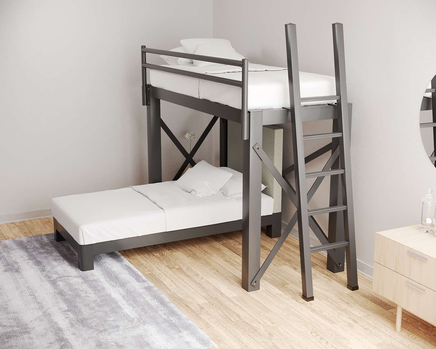 Twin Xl L Shaped Bunk Bed Charcoal Ladder Light Gray