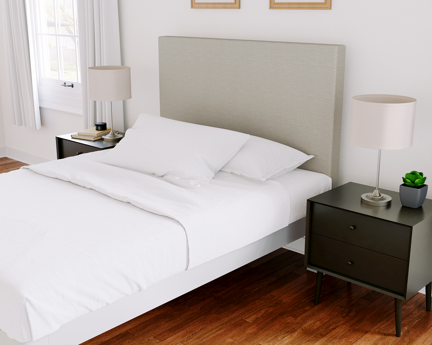 Full Platform Bed White Light Gray
