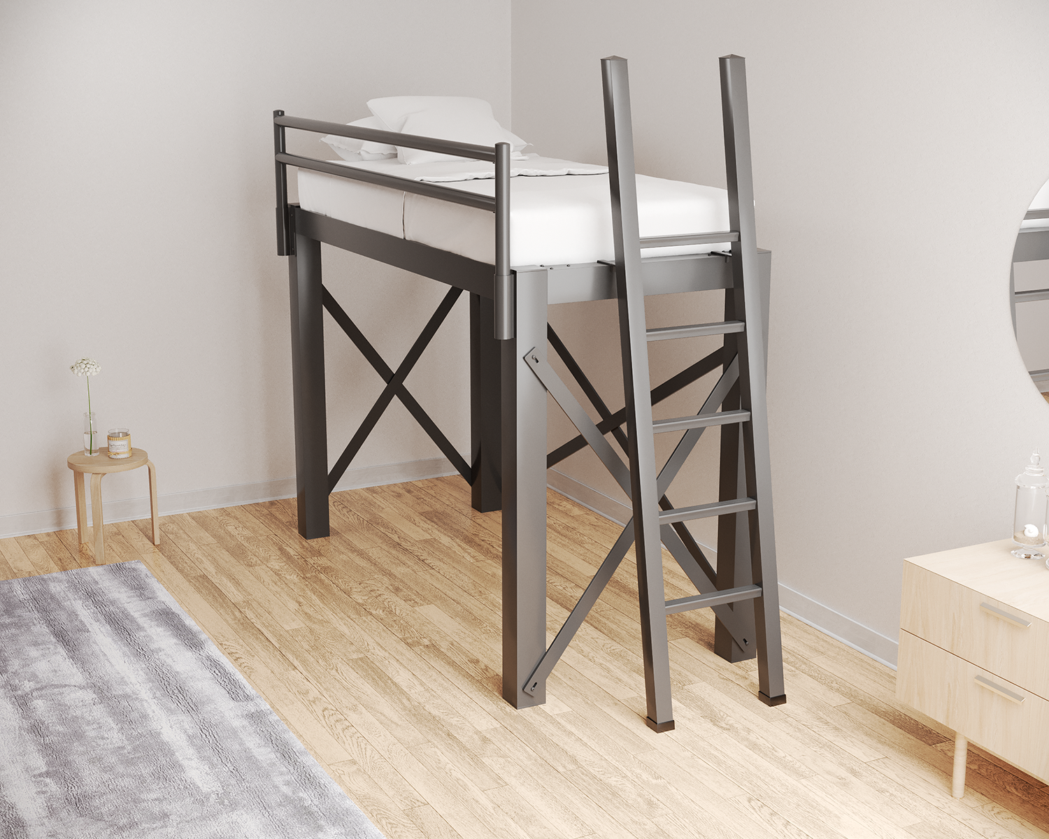 Twin Xl Loft Bed Charcoal Ladder