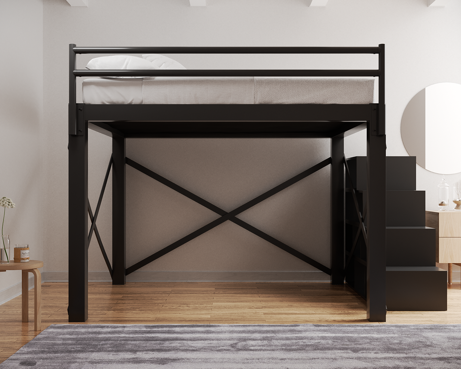 King Loft Bed Charcoal Staircase