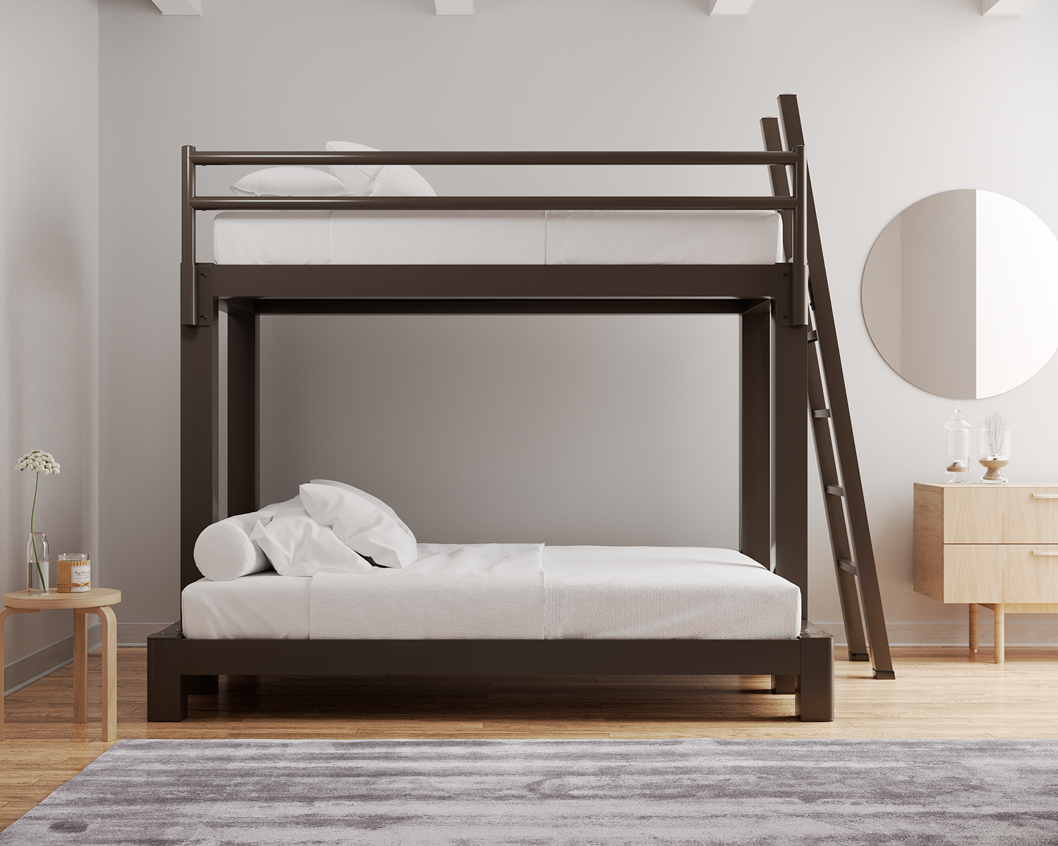 Twin Over Queen Bunk Bed Bronze Ladder