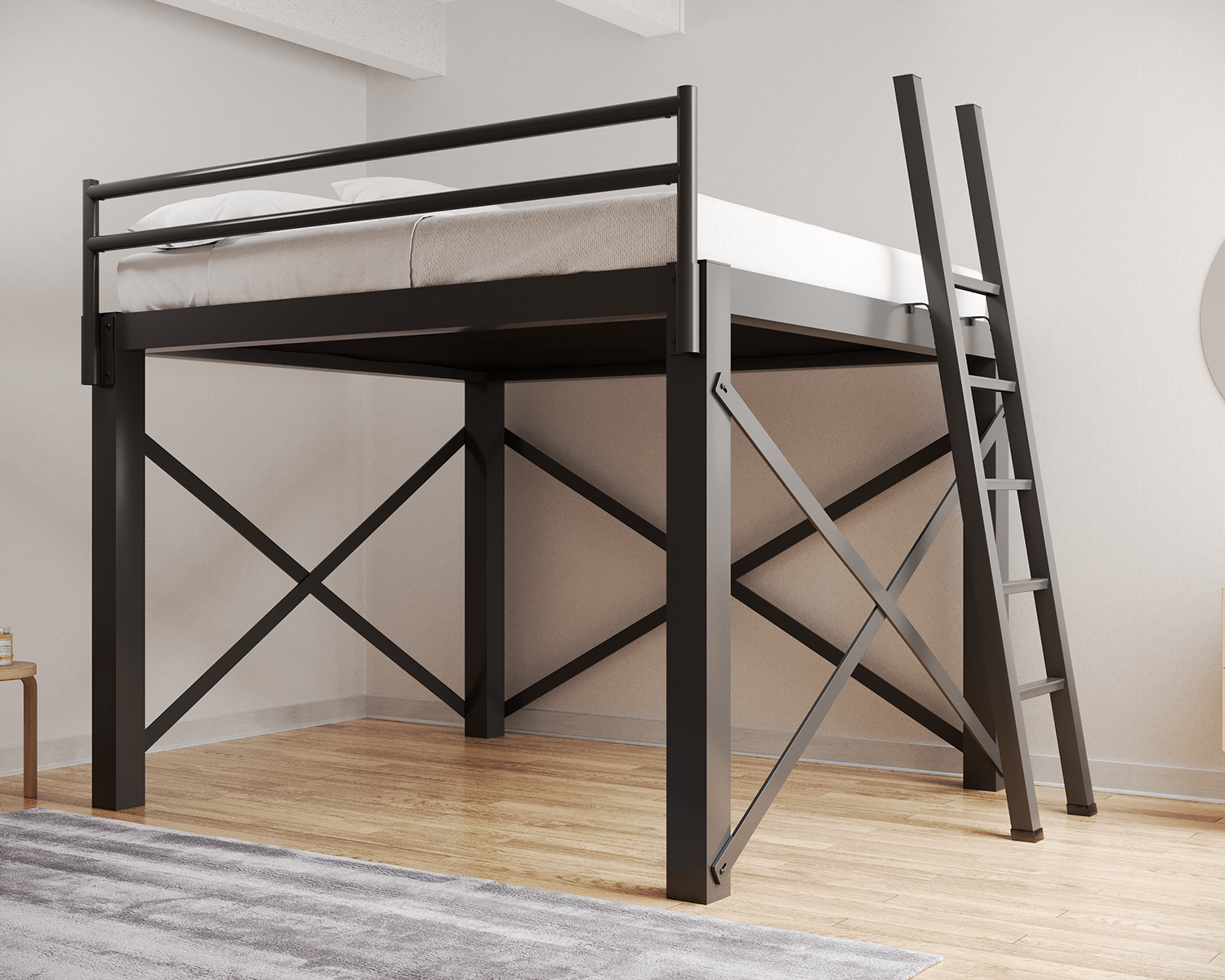 King Loft Bed Charcoal Ladder