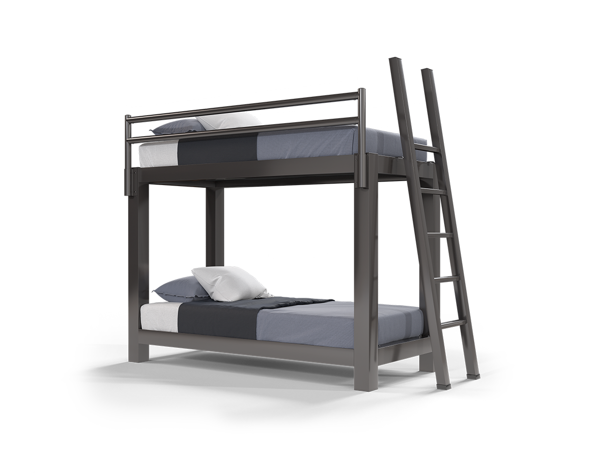 A charcoal Twin XL Over Twin XL Adult Bunk Bed