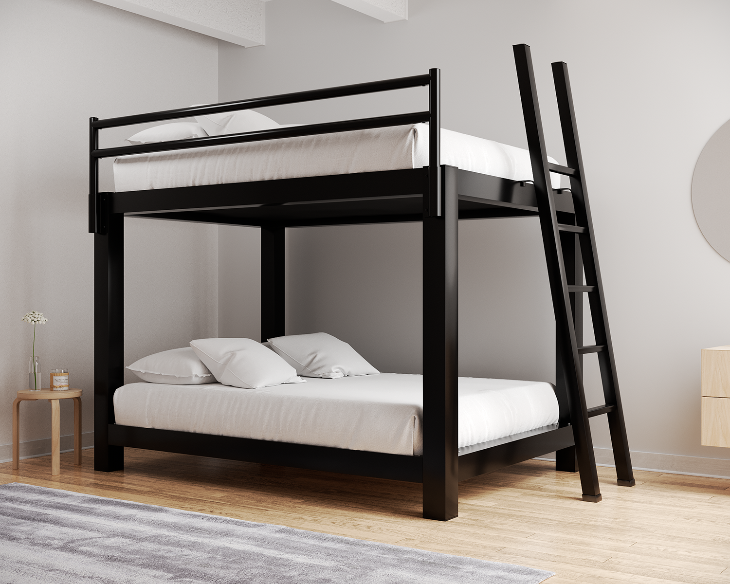 Queen Bunk Bed Black Ladder