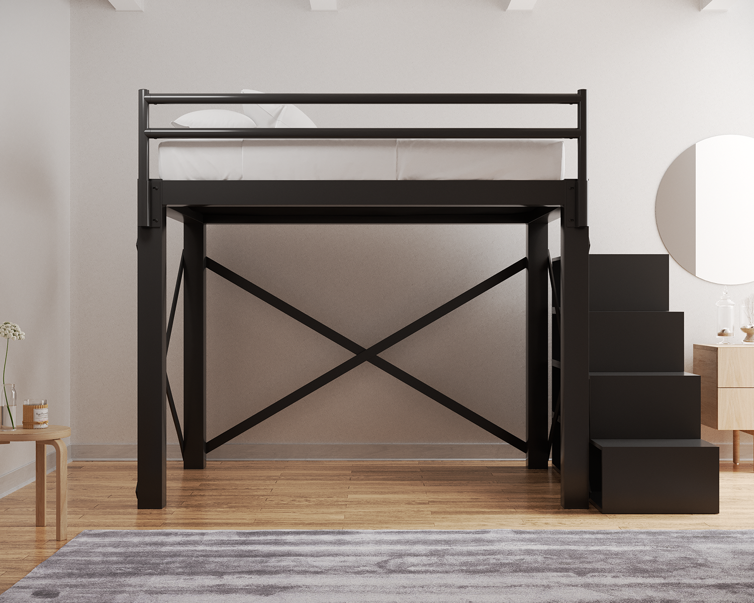 Full Loft Bed Charcoal Staircase