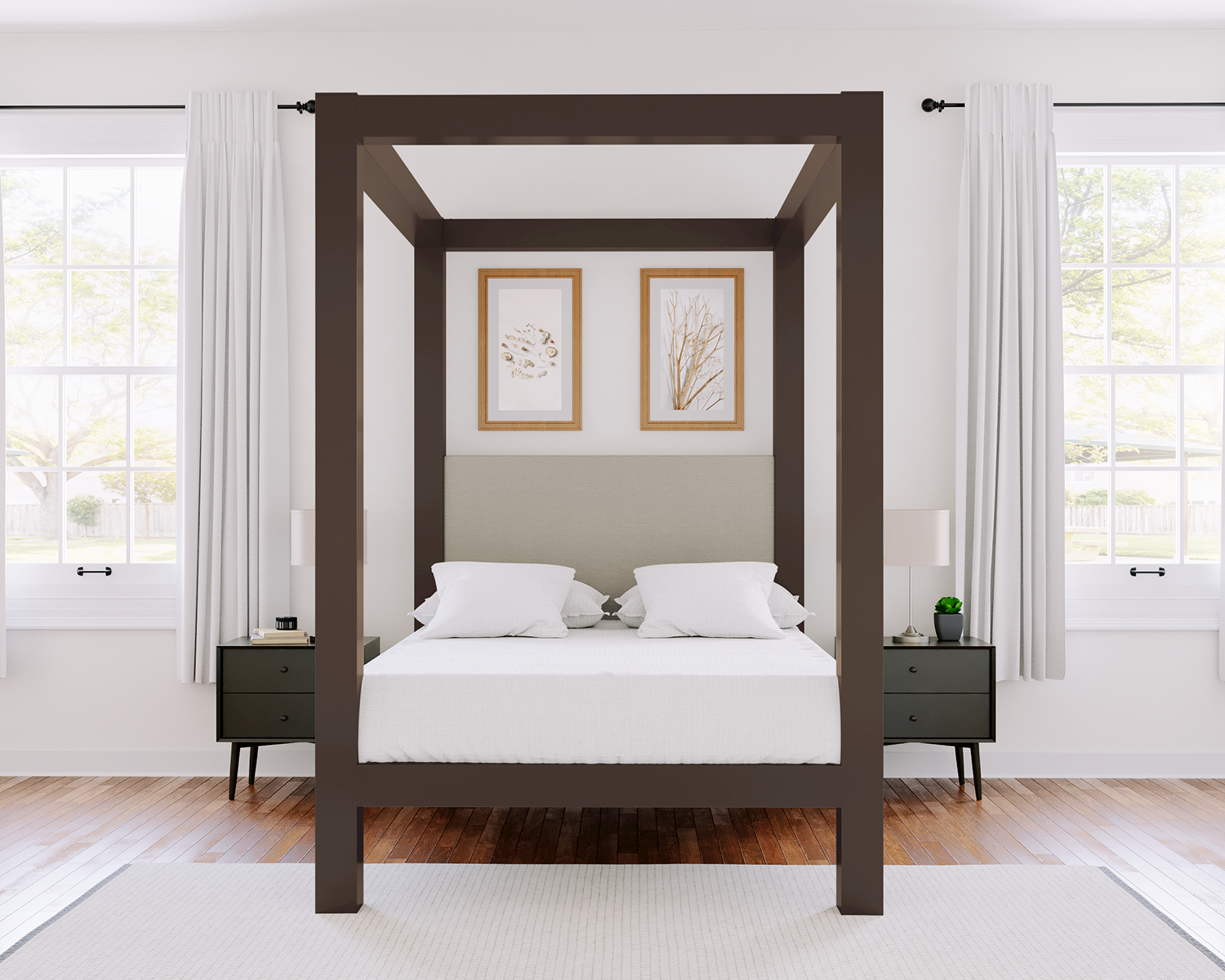 Queen Canopy Bed Bronze Light Gray