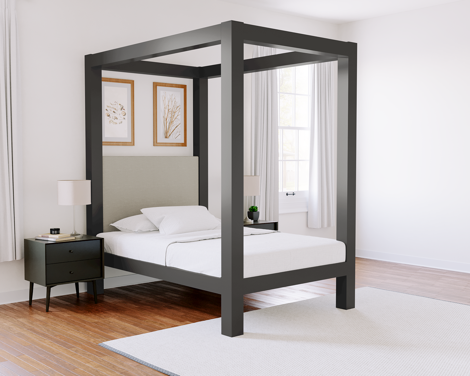 Full Canopy Bed Charcoal Light Gray