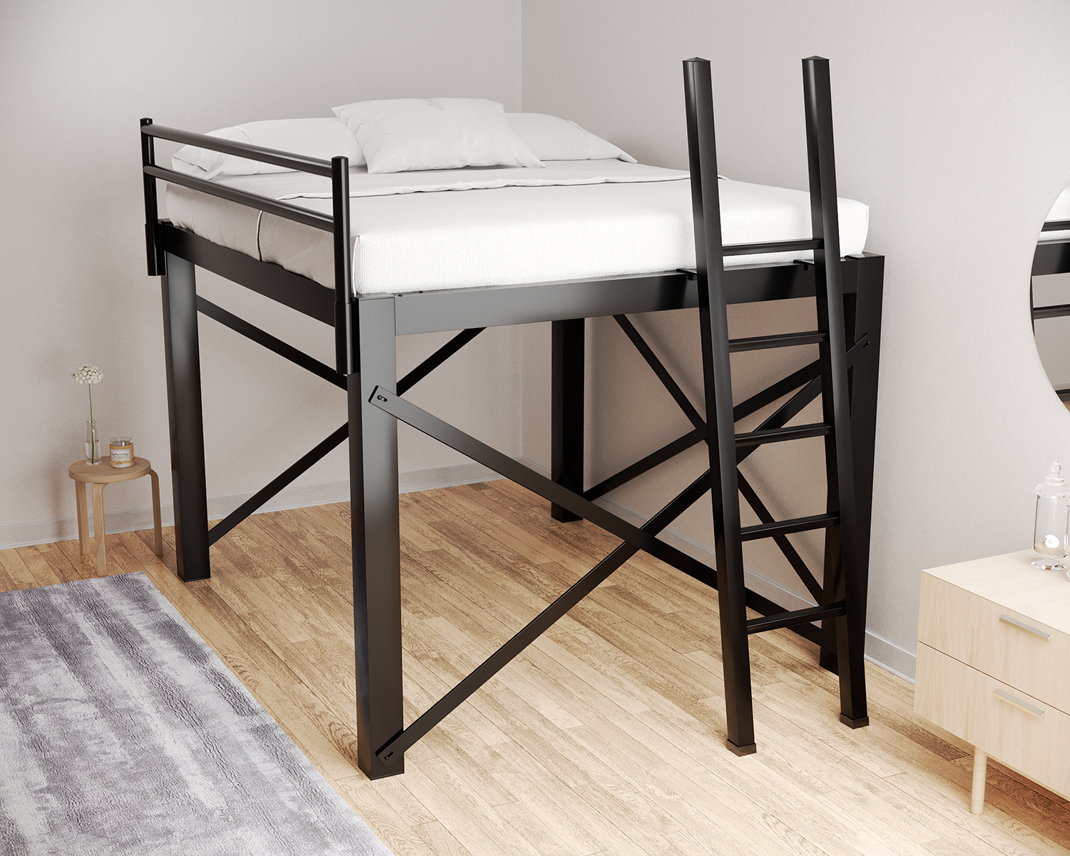 King Loft Bed Black Ladder