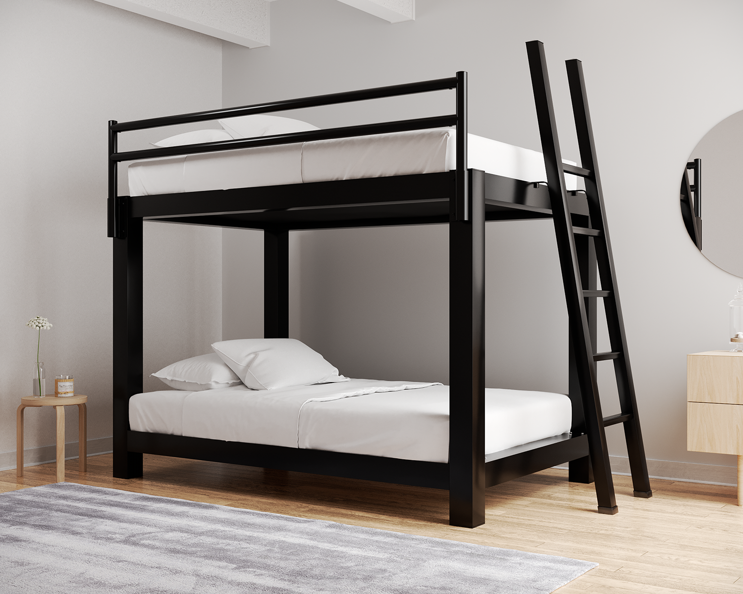 Full Xl Bunk Bed Black Ladder