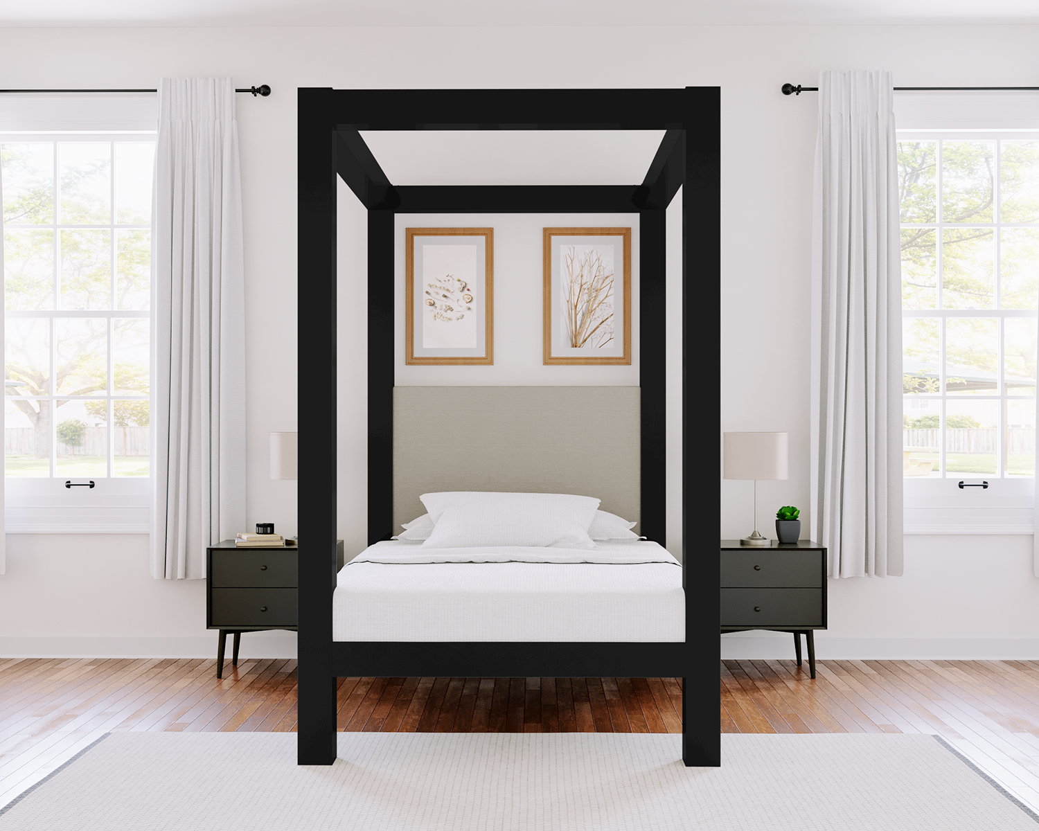 Full Canopy Bed Black Light Gray