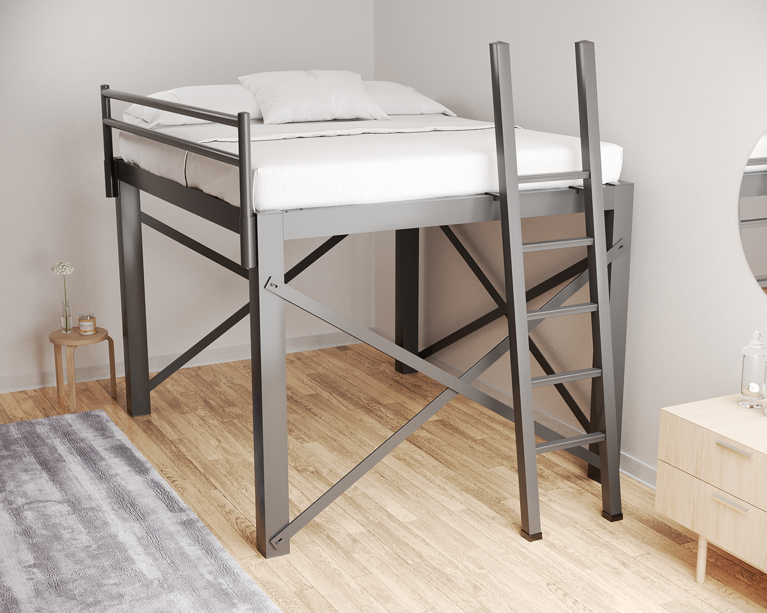 King Loft Bed Charcoal Ladder