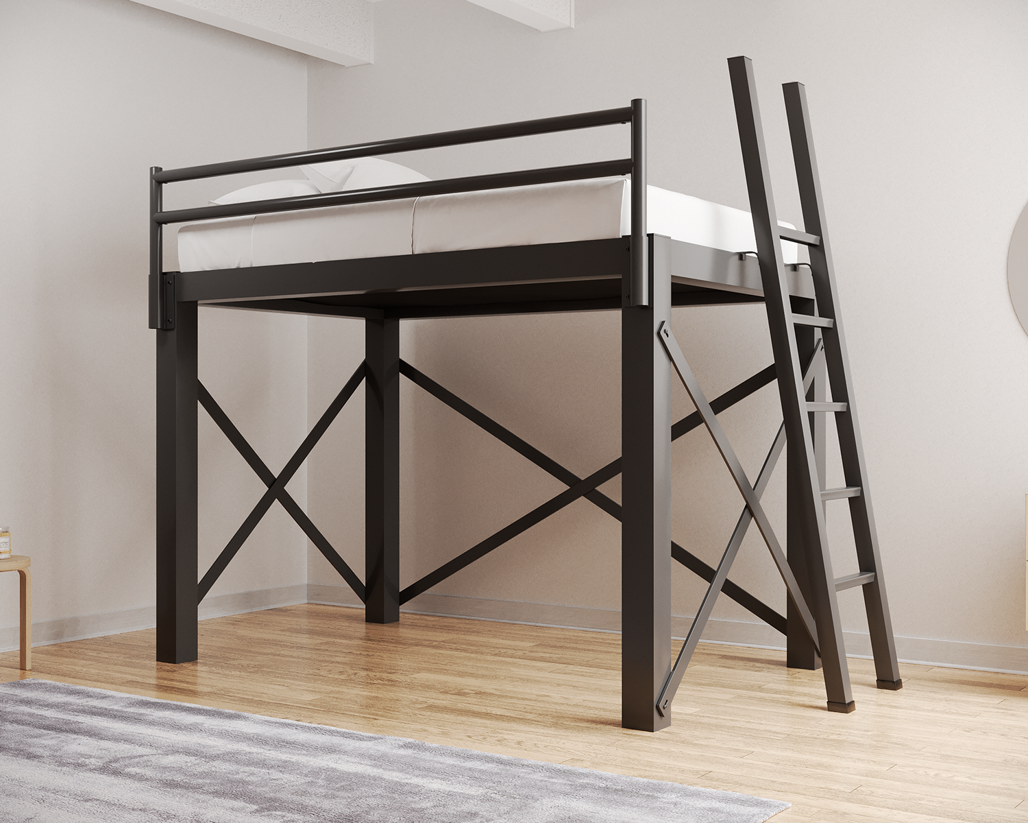 Full Xl Loft Bed Charcoal Ladder