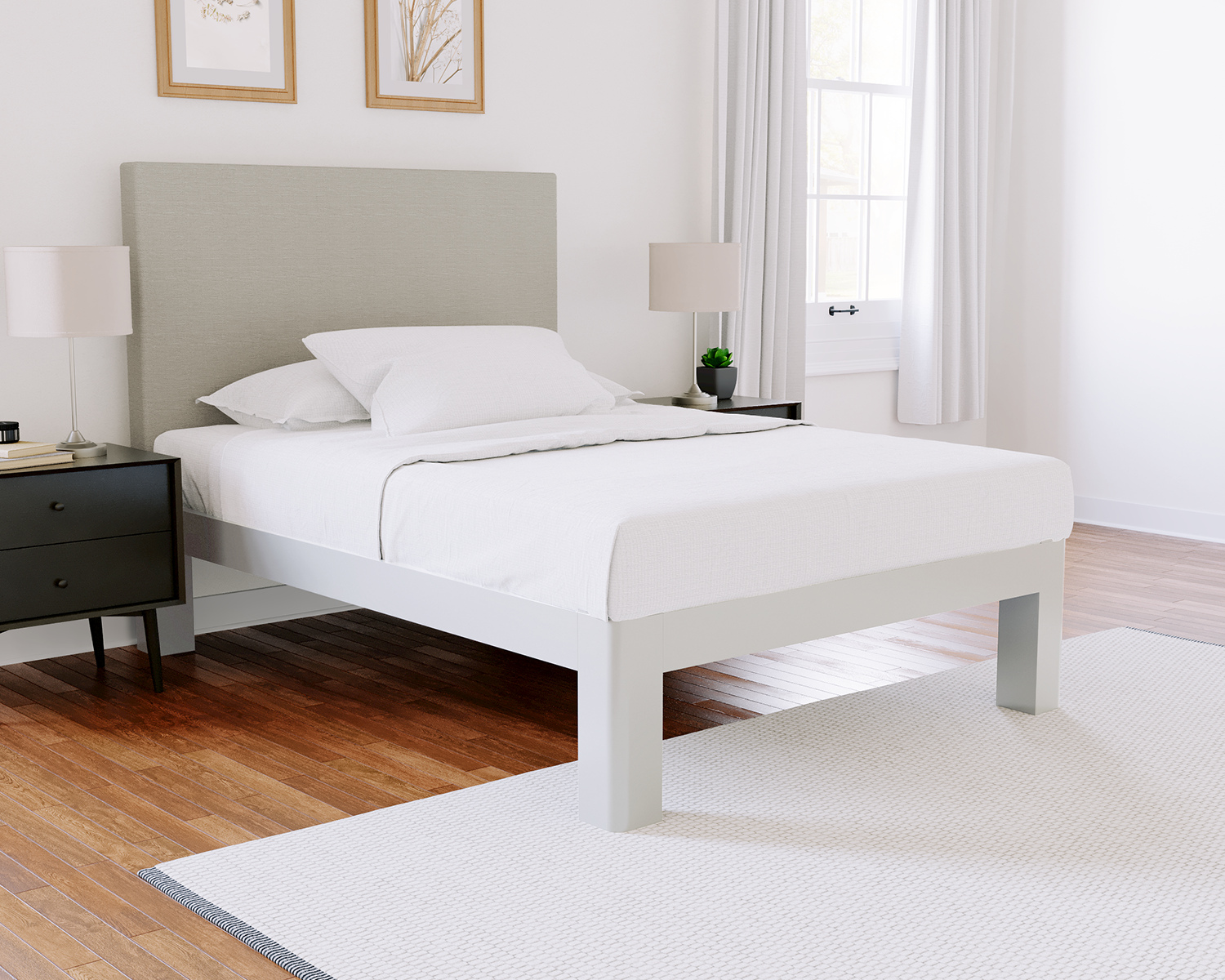 Full Platform Bed White Light Gray