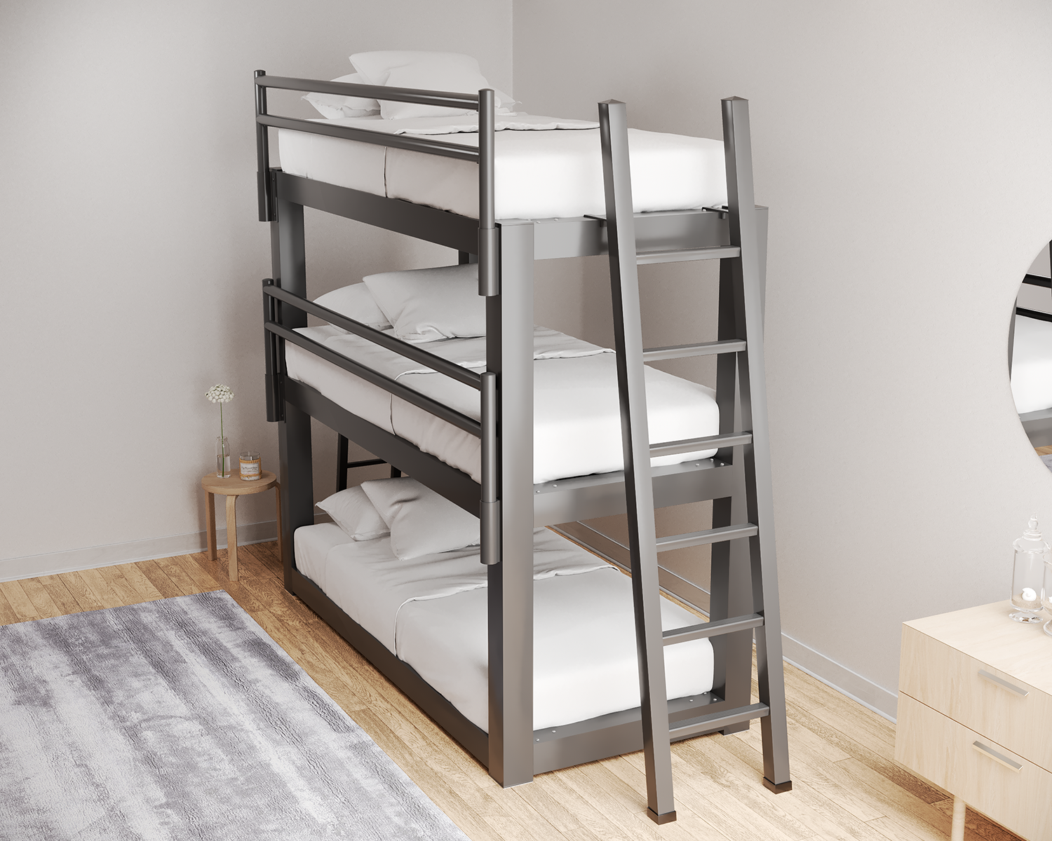 Twin Xl Triple Bunk Bed Charcoal