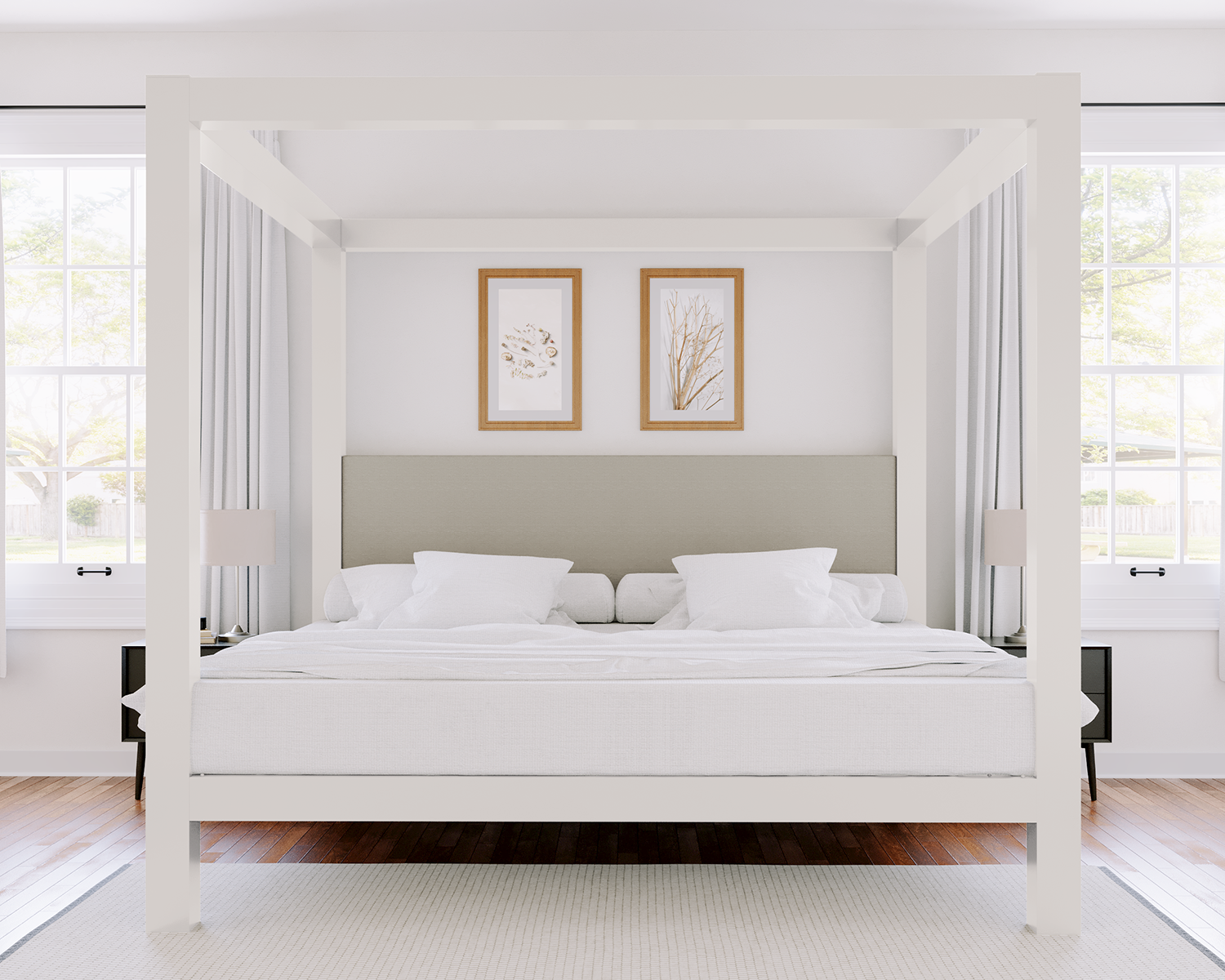 Alberta King Canopy Bed White Light Gray