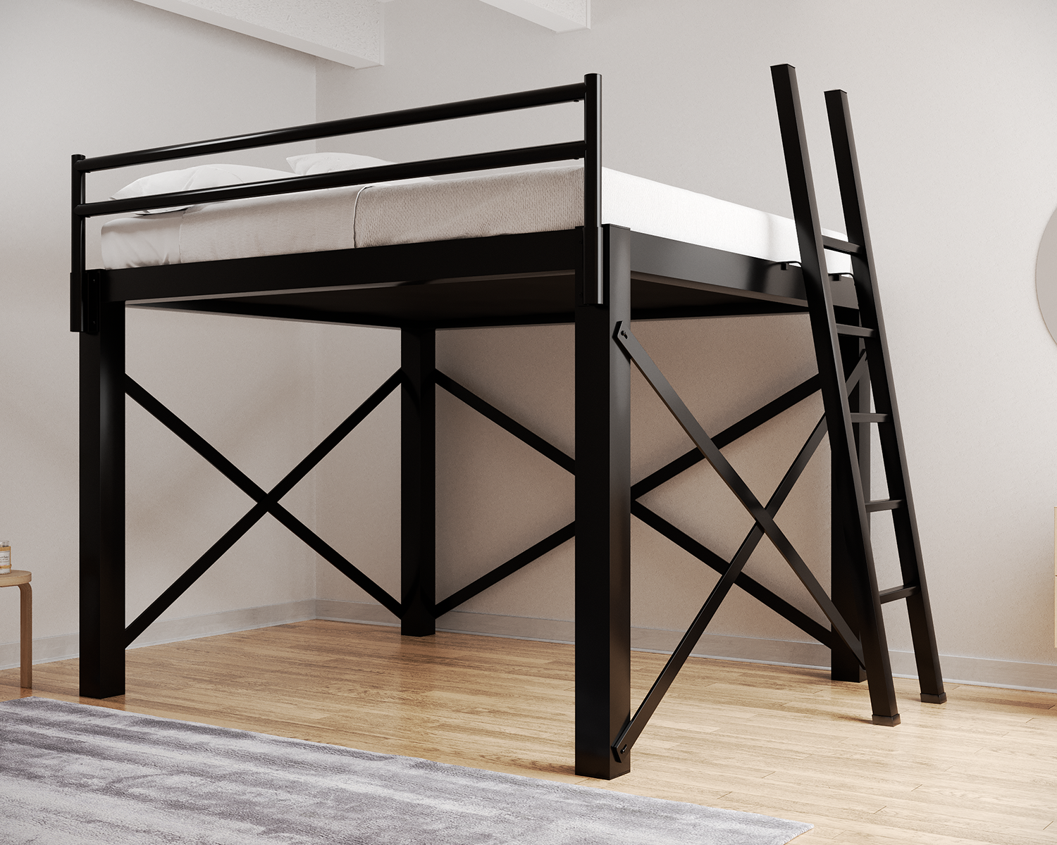 King Loft Bed Black Ladder