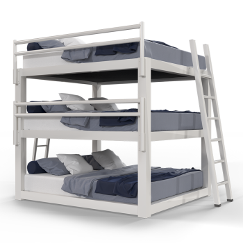 A white king size Adult Triple Bunk Bed