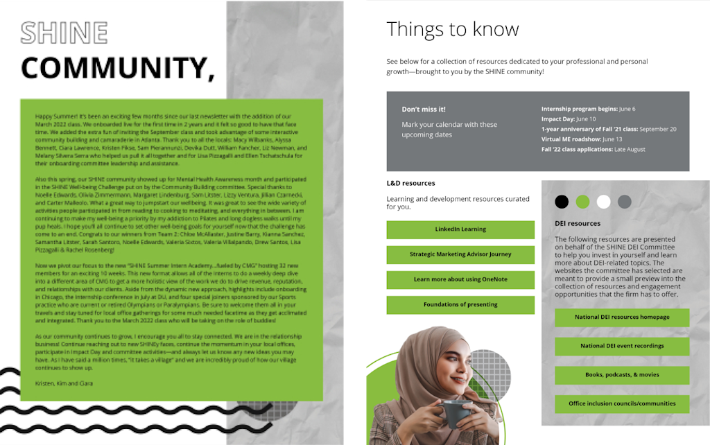 SHINE newsletter spread 1