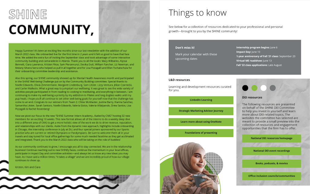 SHINE newsletter spread 1