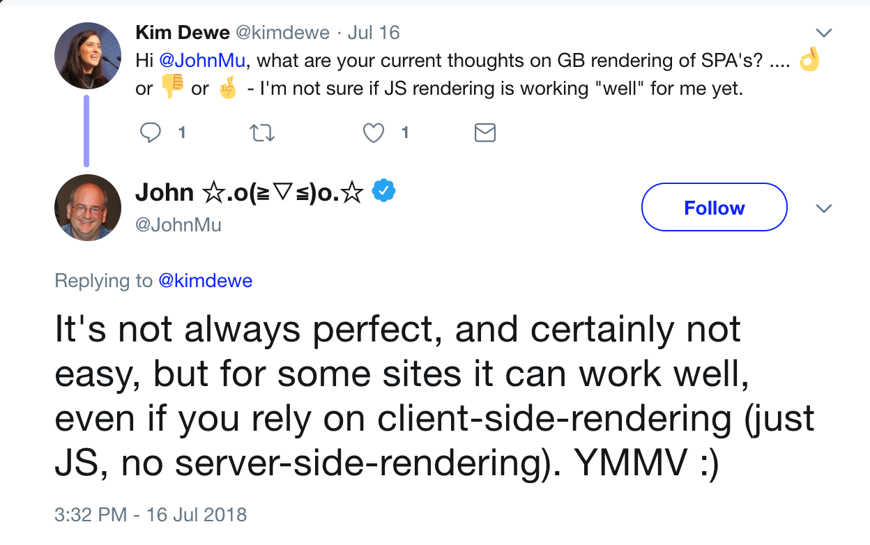Google's Webmaster Trend Analyst comments on GoogleBot's rendering of SPAs
