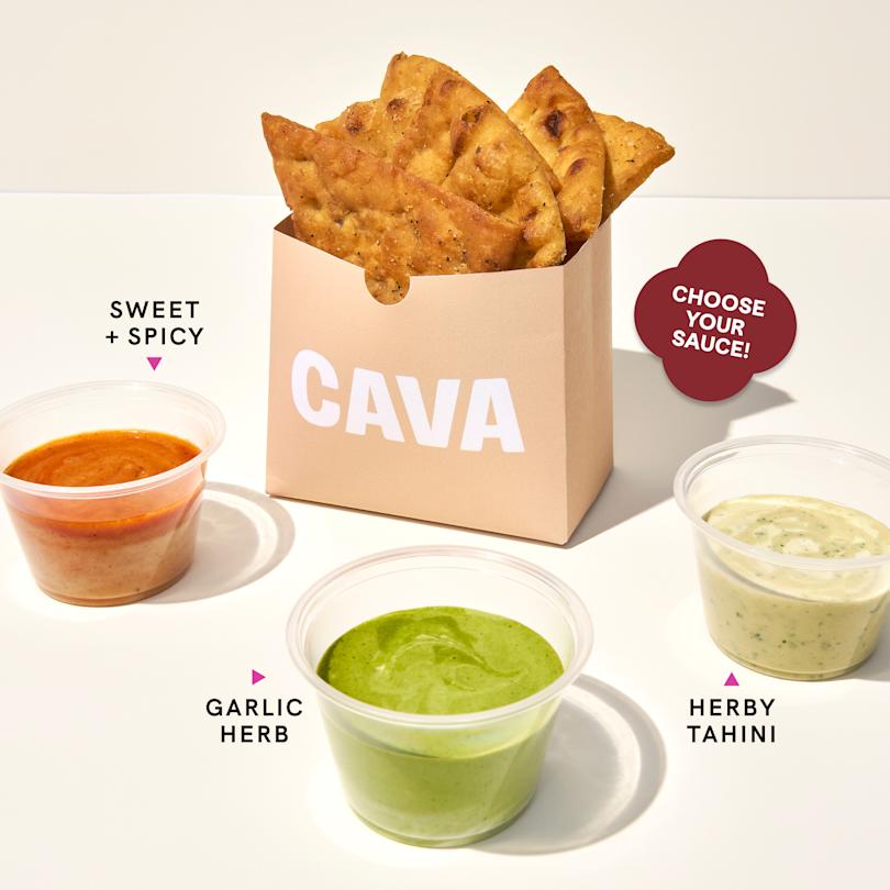 Choose your sauce: Sweet and spicy, garlic herb, or herby tahini