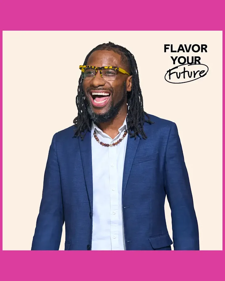 CAVA Team Member Brian smiling with black text saying "Flavor Your Future"