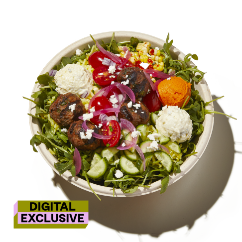 Meredith's Spicy Lamb Bowl with "Digital Exclusive" badge