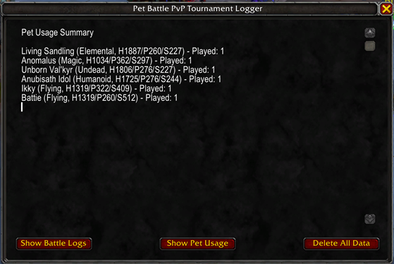 Guide Page > Report Win-Ticket > Show Pet Usage Screenshot