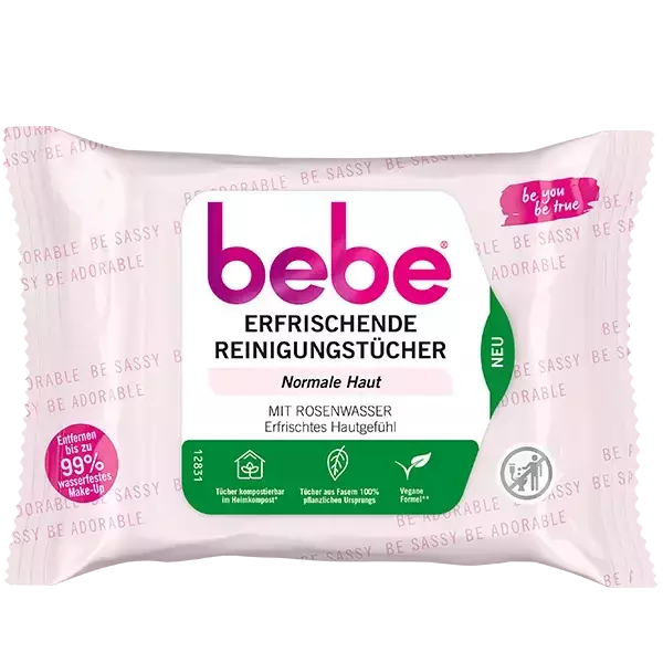 bebe Erfrischende Reinigungstuecher – mit Rosenwasser – vegane Formel