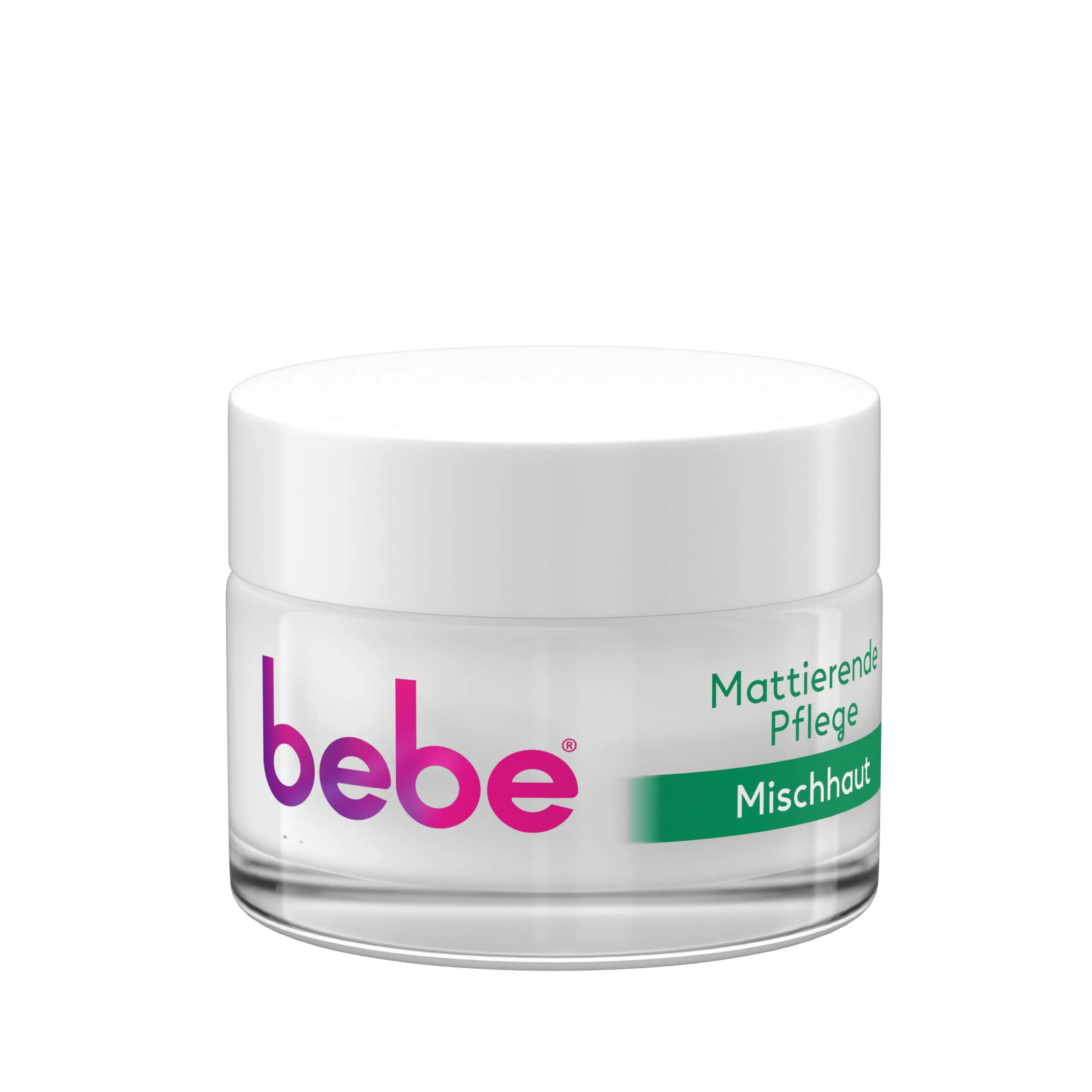 bebe® Mattierende Pflege Tiegel und Packshot Vorderseite