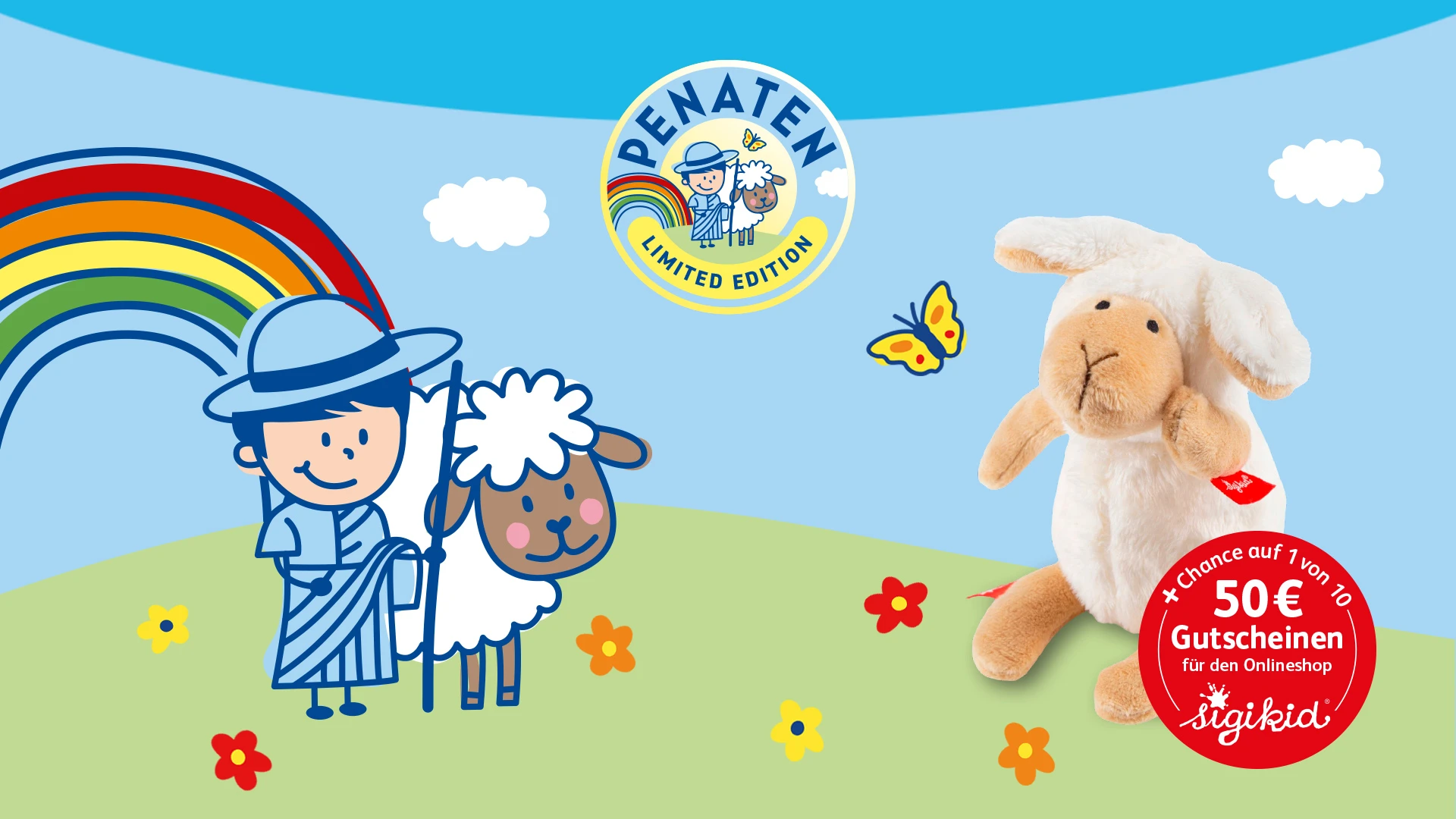 Kaufe 2 PENATEN® Produkte und erhalte ein Sigikid® Kuschel-Schaf geschenkt. 