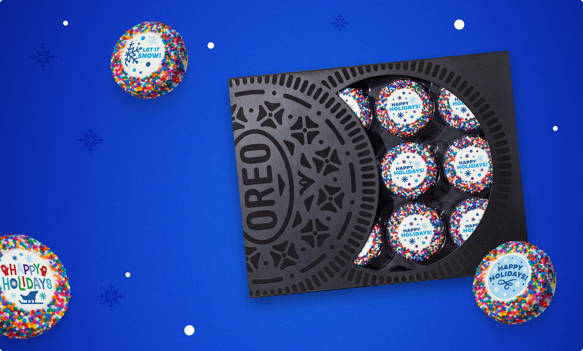 Custom OREOiD Cookies on a snowy background