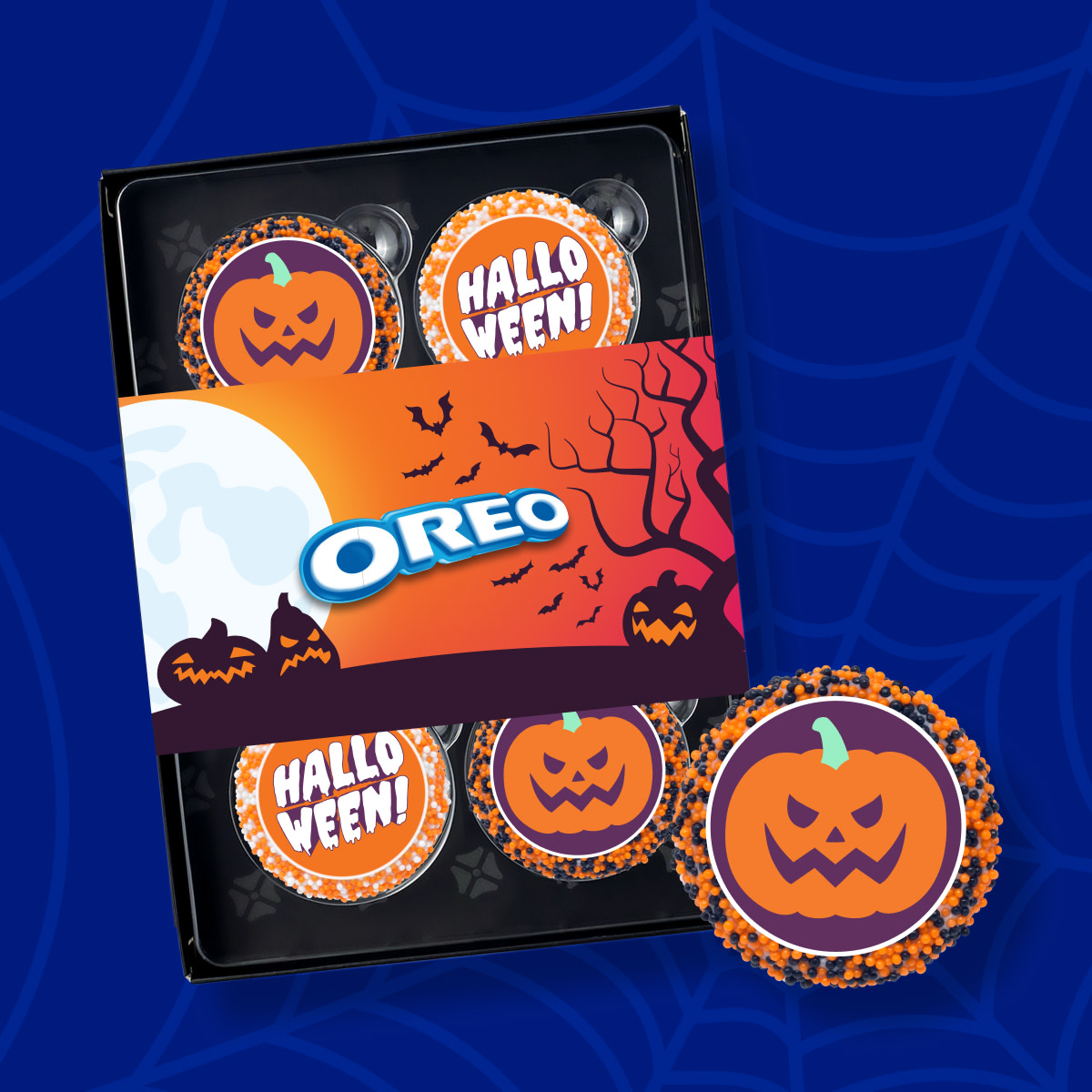 Fudge Covered OREO cookies with Halloween decorations
