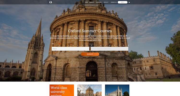 Oxford Summer Courses website screenshot
