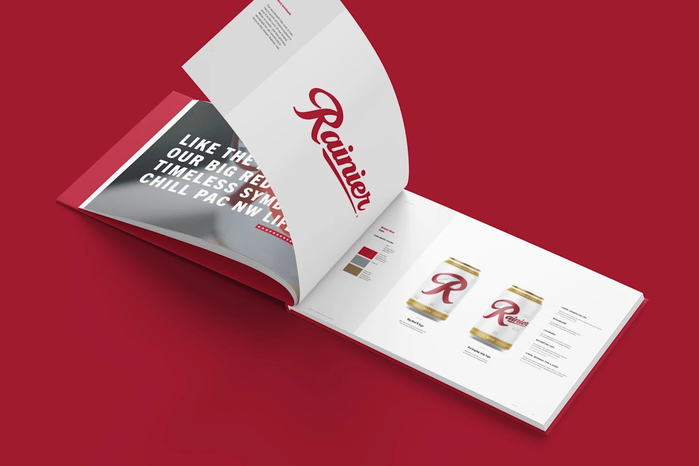 Rainier Beer brand platform identity book open