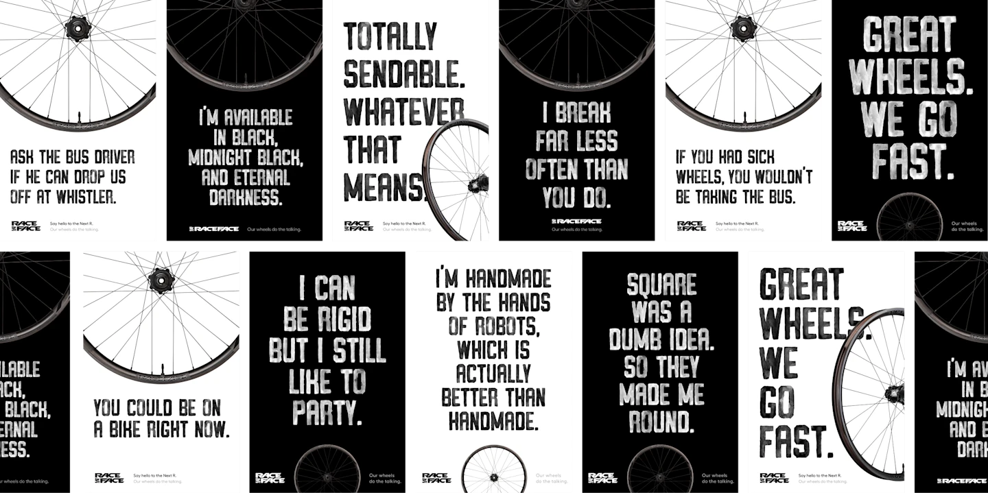 Race Face wheel campaign messaging posters