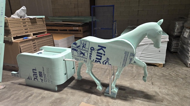 A Styrofoam horse adaptive Halloween costume