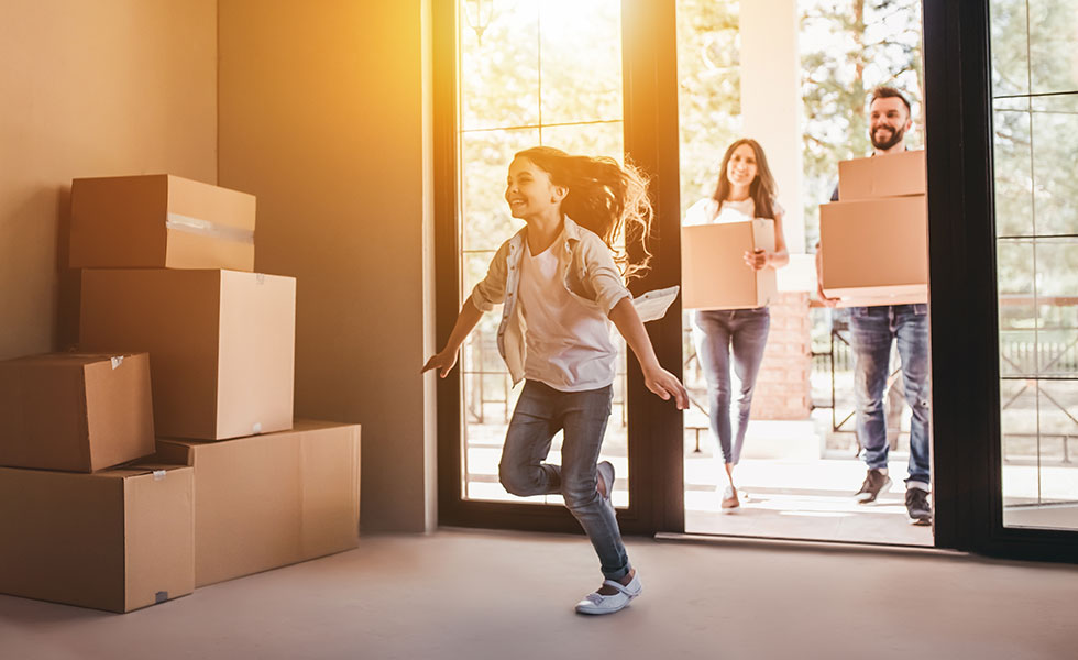 Family moving into a new home