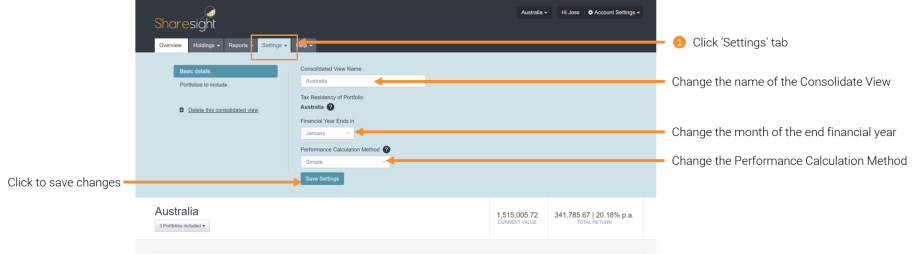 Changing the Name and other setting of a Consolidated View 1