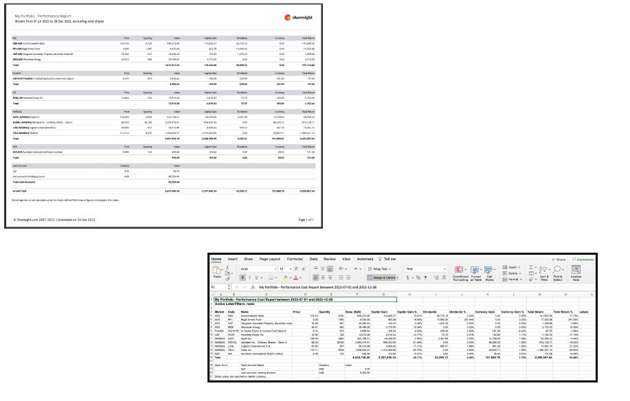 Exporting A Report | Sharesight Australia Help