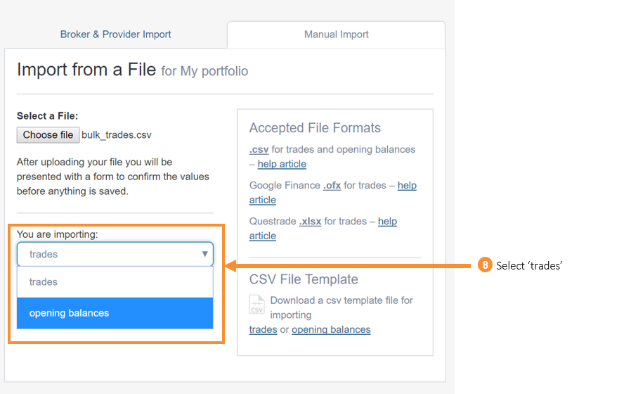 Bulk CSV import step 8 trade